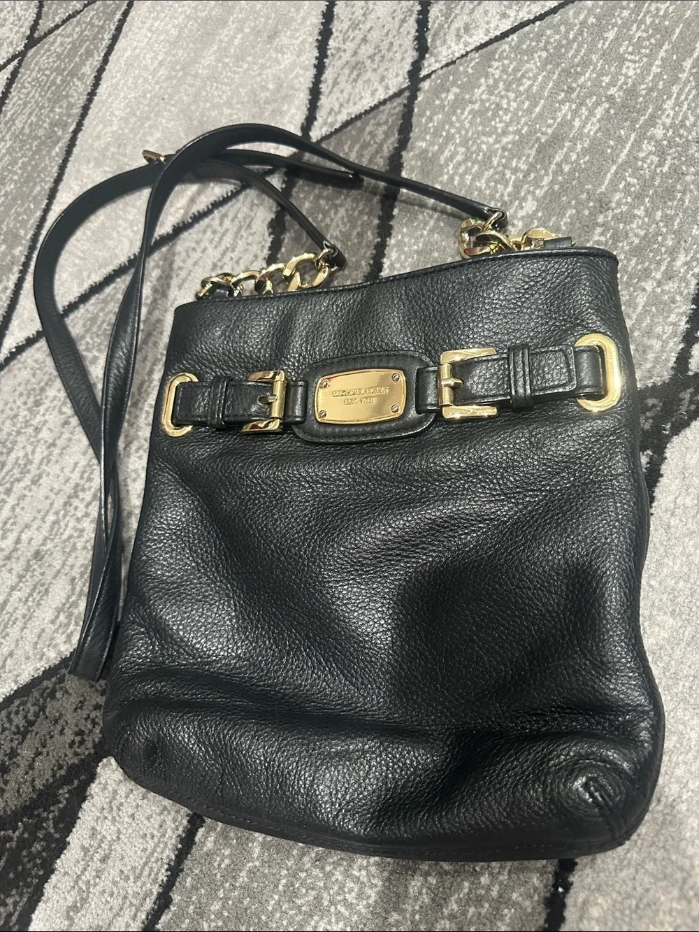 Michael Kors Black Leather Crossbody with Gold-Tone Accents